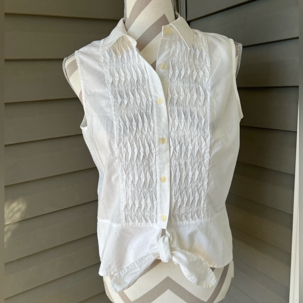 Jones New York White Button Down Blouse with Bib Collar